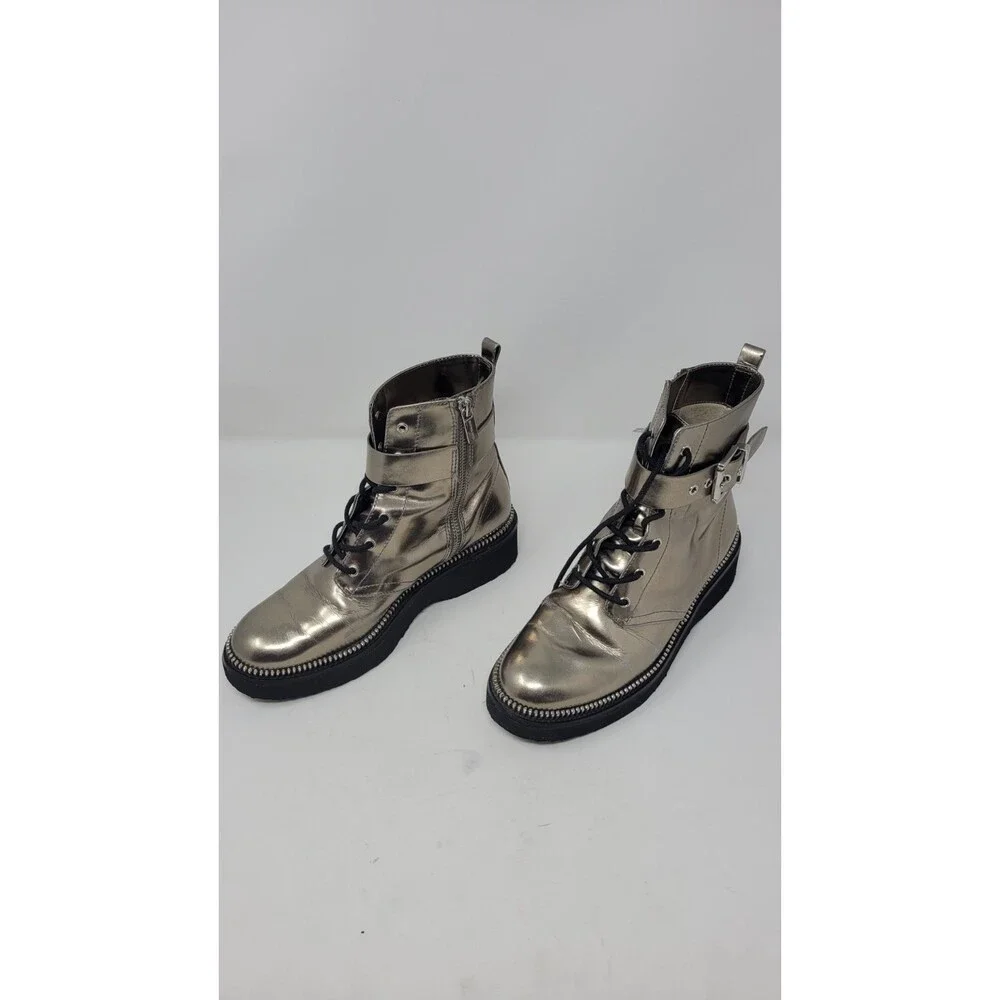 Women's Michael Kors Vivia Nickle Metallic Buckle Lace Leather Combat Boot